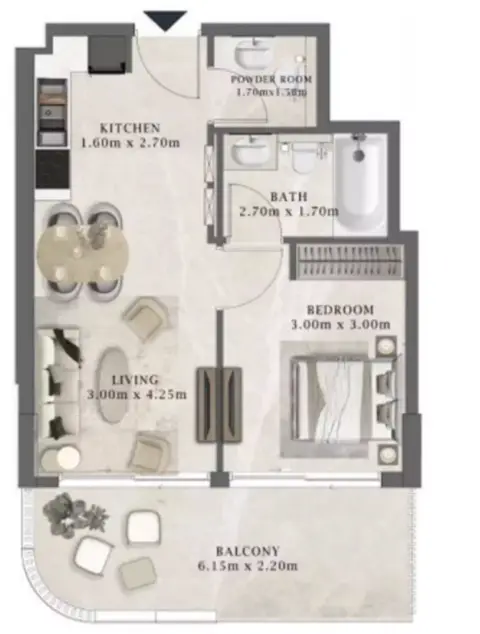Plattegrond van 1 slaapkamer in Arthouse Residences