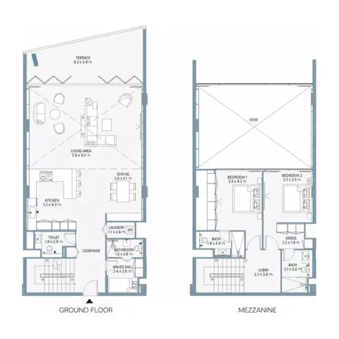 Plattegrond van 2 slaapkamers in Beach House