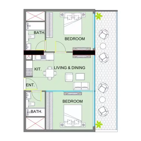Plattegrond van 2 slaapkamers in Colibri Views