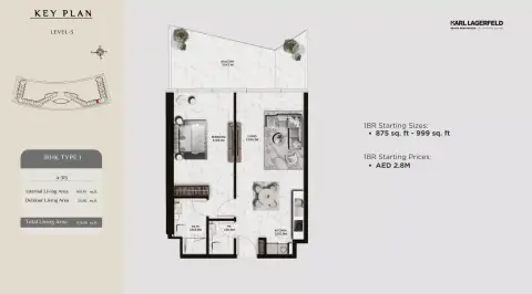 Plattegrond van 1 slaapkamer in Karl Lagerfeld Beach Residences
