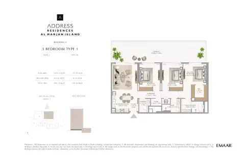 Plattegrond van 3 slaapkamers in Address Residences Al Marjan Island