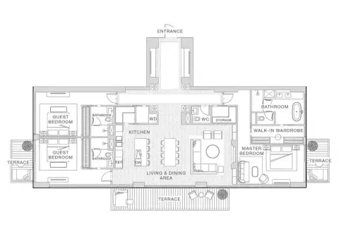 Plattegrond van 3 slaapkamers in Nobu Hotel & Residences Al Marjan Island