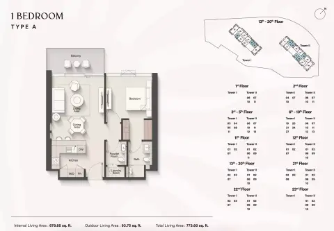 Plattegrond van 1 slaapkamer in Soto Grande