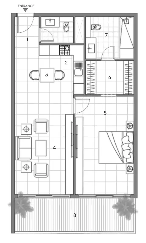 Plattegrond van 1 slaapkamer in Al Hamra Waterfront