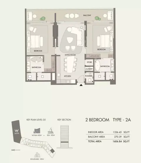 Plattegrond van 2 slaapkamers in W Hotel & Residences