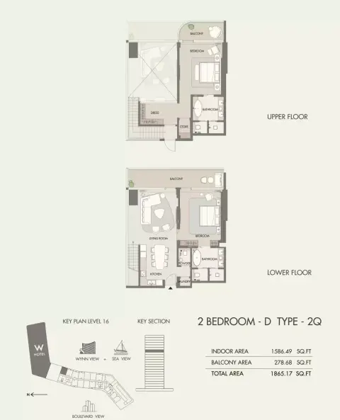 Plattegrond van 2 slaapkamers in W Hotel & Residences