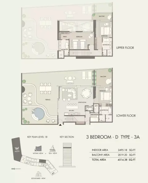 Plattegrond van 3 slaapkamers in W Hotel & Residences