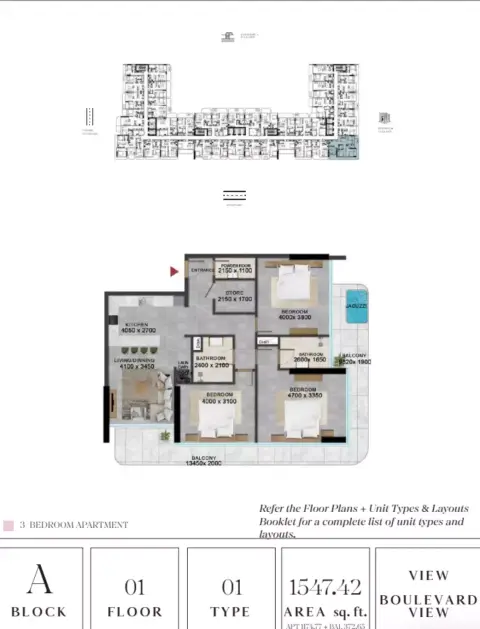 Plattegrond van 3 slaapkamers in Vivanti Residences