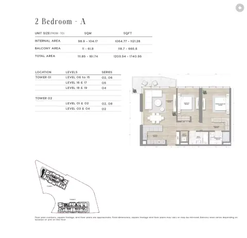 Plattegrond van 2 slaapkamers in Skai