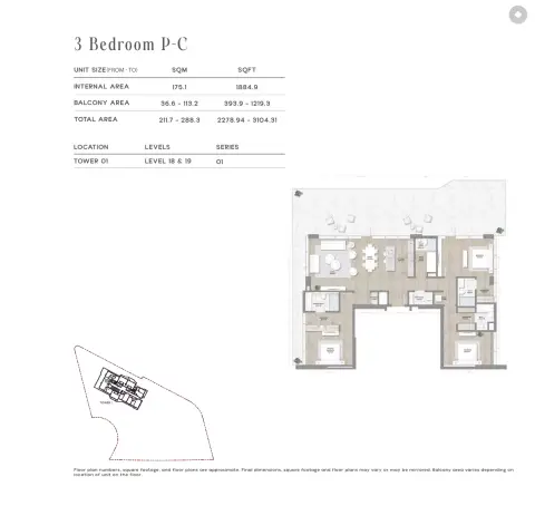 Plattegrond van 3 slaapkamers in Skai