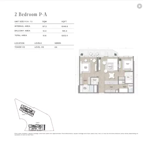 Plattegrond van 2 slaapkamers in Skai