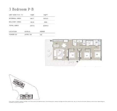 Plattegrond van 3 slaapkamers in Skai