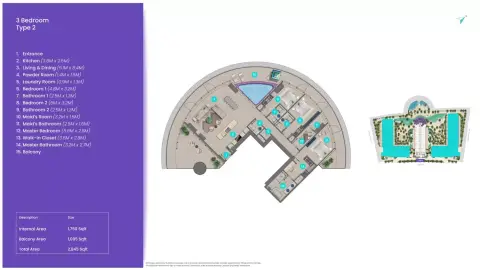 Plattegrond van 3 slaapkamers in Trio Isle Queen B
