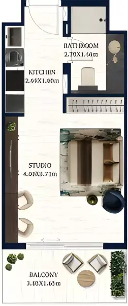 Plattegrond van Studio in Jacob & Co Residences