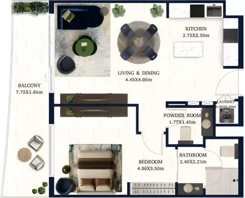 Plattegrond van 1 slaapkamer in Jacob & Co Residences