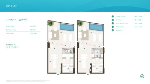 Plattegrond van 1 slaapkamer in La Mer By Elie Saab
