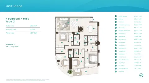 Plattegrond van 4 slaapkamers in La Mer By Elie Saab