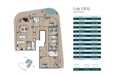 Plattegrond van 4 slaapkamers in Pelagia