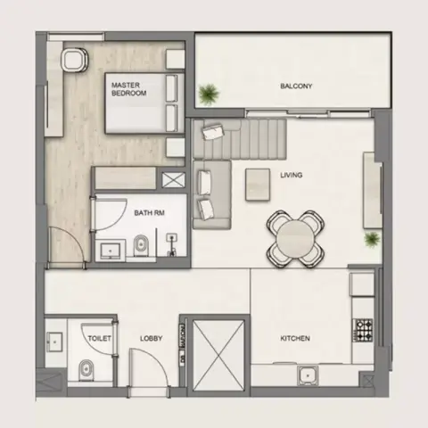 Plattegrond van 1 slaapkamer in Al Hamra Greens