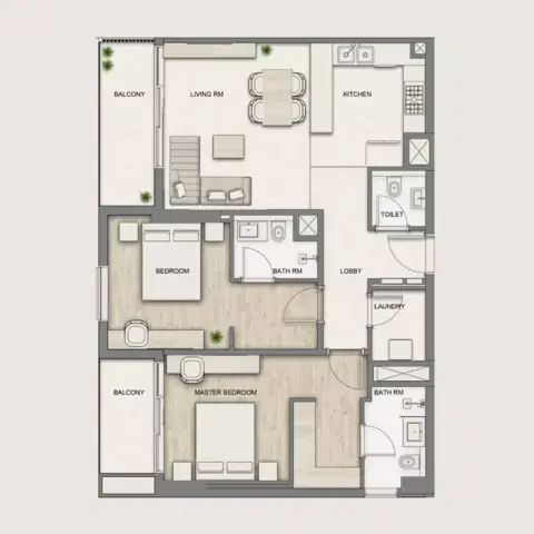 Plattegrond van 2 slaapkamers in Al Hamra Greens