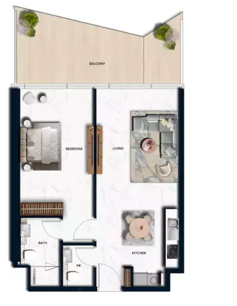 Plattegrond van 1 slaapkamer in Sora Beach Residences
