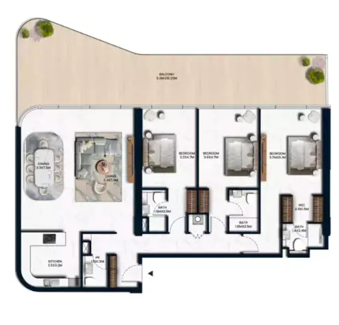 Plattegrond van 3 slaapkamers in Sora Beach Residences