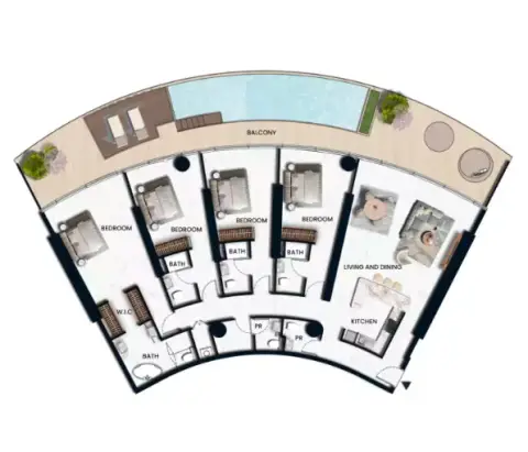 Plattegrond van 4 slaapkamers in Sora Beach Residences
