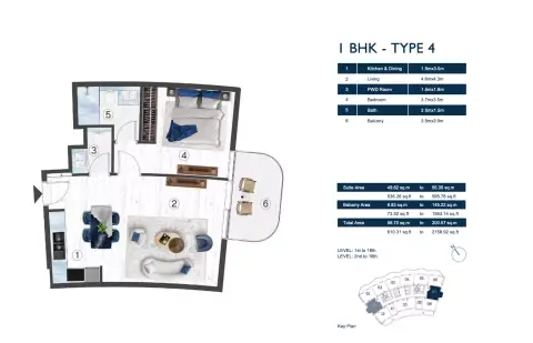 Plattegrond van 1 slaapkamer in Radisson Blu Hotel & Residences