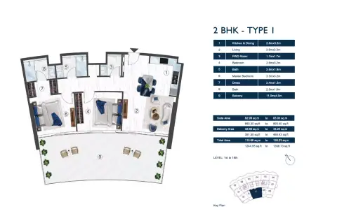 Plattegrond van 2 slaapkamers in Radisson Blu Hotel & Residences