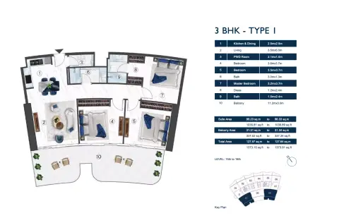 Plattegrond van 3 slaapkamers in Radisson Blu Hotel & Residences