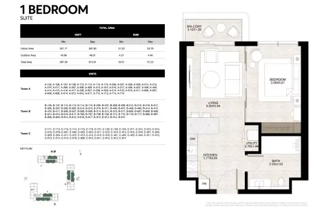 Plattegrond van 1 slaapkamer in Lunara The Strand