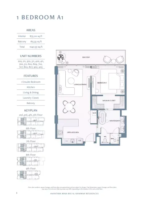 Plattegrond van 1 slaapkamer in Anantara Mina