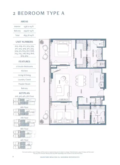 Plattegrond van 2 slaapkamers in Anantara Mina