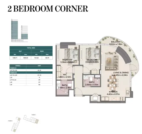 Plattegrond van 2 slaapkamers in Mirasol Phase 2 By Rak Properties