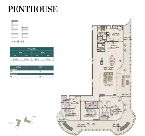 Plattegrond van 3 slaapkamers in Mirasol Phase 2 By Rak Properties