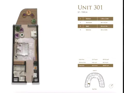Plattegrond van Studio in Taj Wellington Mews