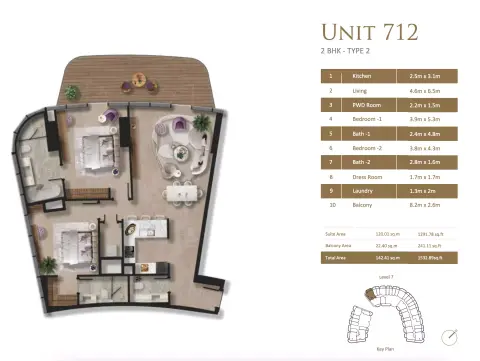 Plattegrond van 2 slaapkamers in Taj Wellington Mews