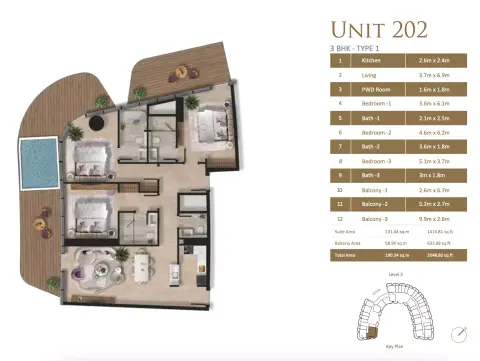 Plattegrond van 3 slaapkamers in Taj Wellington Mews