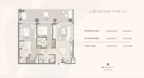 Plattegrond van 2 slaapkamers in JW Marriott Residences