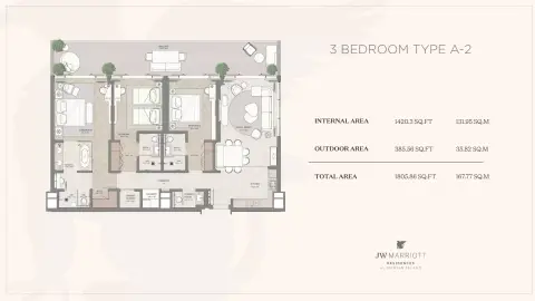 Plattegrond van 3 slaapkamers in JW Marriott Residences