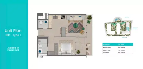 Plattegrond van 1 slaapkamer in Trio Isle C
