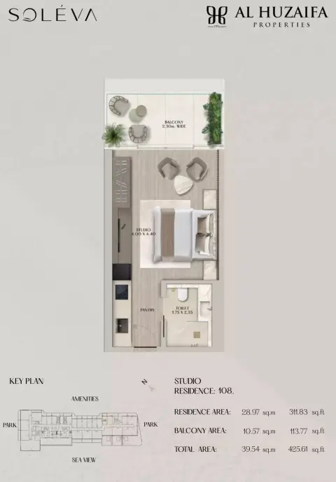 Plattegrond van Studio in Soléva Beach Residences