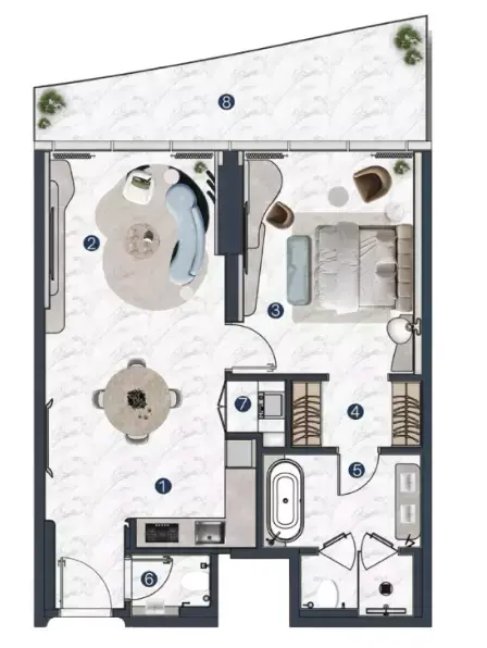 Plattegrond van 1 slaapkamer in La Mazzoni