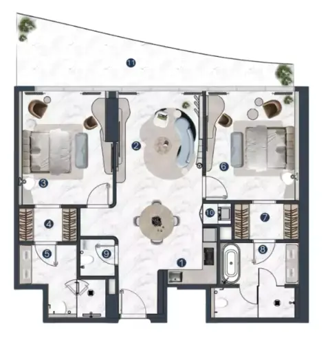 Plattegrond van 2 slaapkamers in La Mazzoni