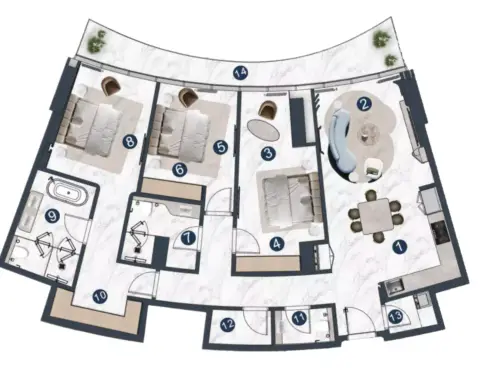 Plattegrond van 3 slaapkamers in La Mazzoni