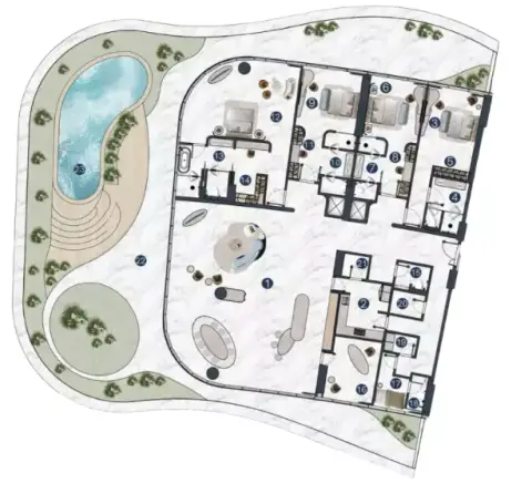 Plattegrond van 4 slaapkamers in La Mazzoni