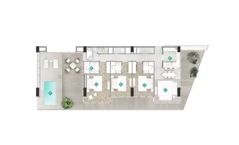 Plattegrond van 3 slaapkamers in Moonstone Residences Interiors by Missoni