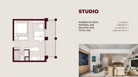 Plattegrond van Studio in Enta Mina Residences