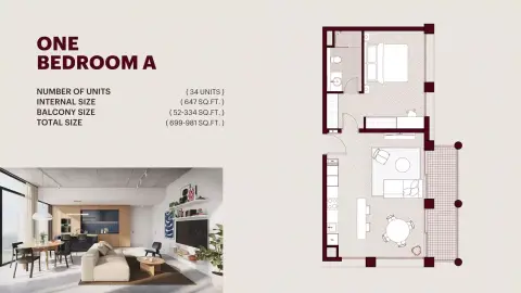 Plattegrond van 1 slaapkamer in Enta Mina Residences