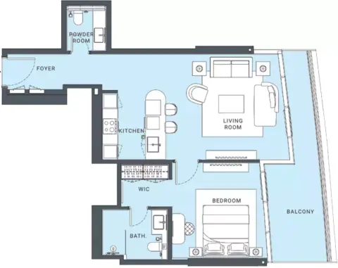 Plattegrond van 1 slaapkamer in Al Danah Residential Tower
